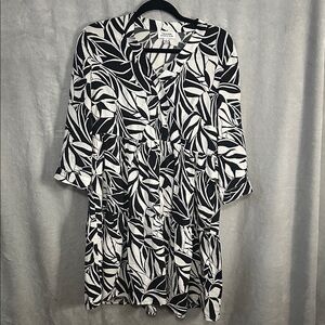 Tahari Monochrome Leaf Pattern Dress